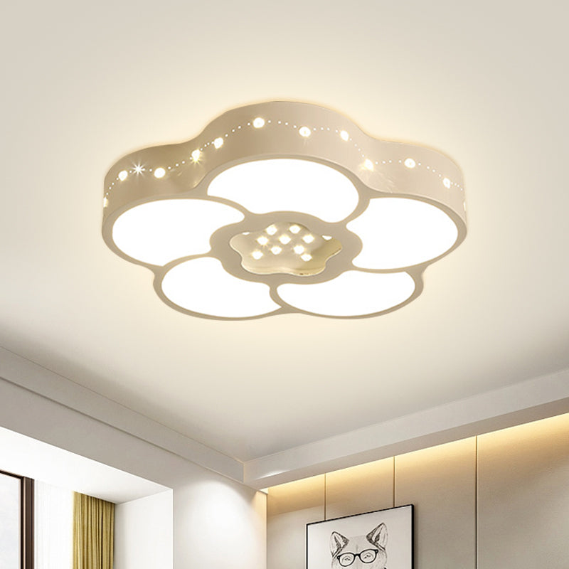 Simplicity Flower/Moon Flush Mount Faceted Crystal LED Bedroom Ceiling Light Fixture in Chrome