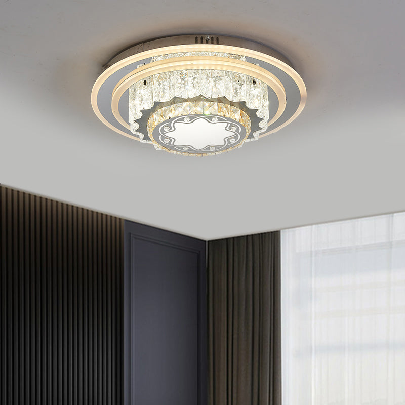 Chrome LED Flower/Star Ceiling Fixture Modern Hand-Cut Crystal Flush Mount Lighting for Sleeping Room