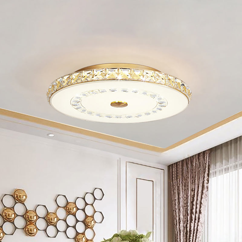 16"/19.5" W LED Doorway Flushmount Modernist Chrome/Gold Ceiling Mounted Light with Round Crystal Block Shade