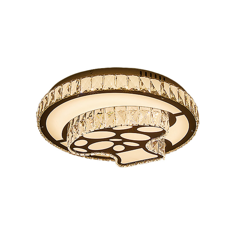 Lámpara de techo LED cromada Simplicity con montaje empotrado en forma de seta rectangular de cristal