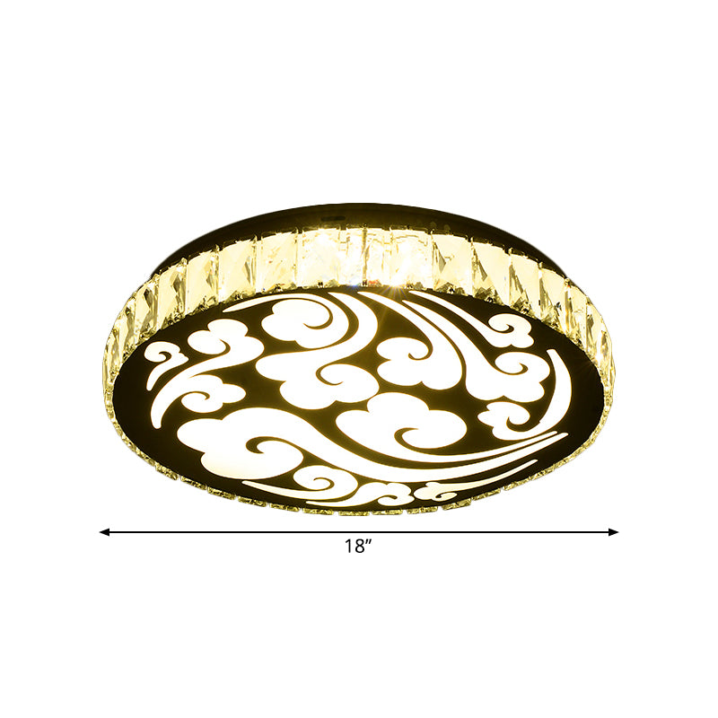 Round Ceiling Light Fixture Simple Crystal Block LED Hallway Flush Mount with Cloud Design in Chrome