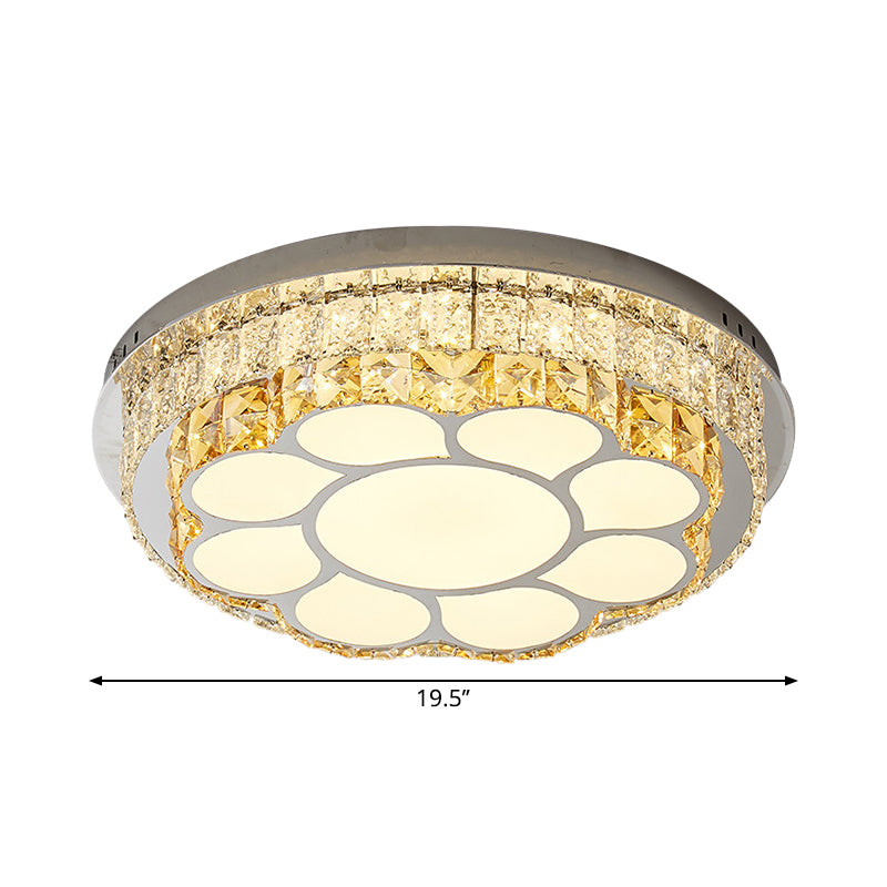 LED Bedroom Flush Mount Lamp Modern Chrome Ceiling Light with Flower/Loving Heart Crystal Block Shade