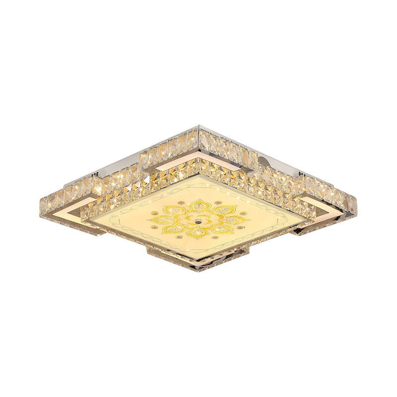 Square Flush Mount Fixture Minimalist Faceted Crystal LED Doorway Ceiling Flush in Chrome
