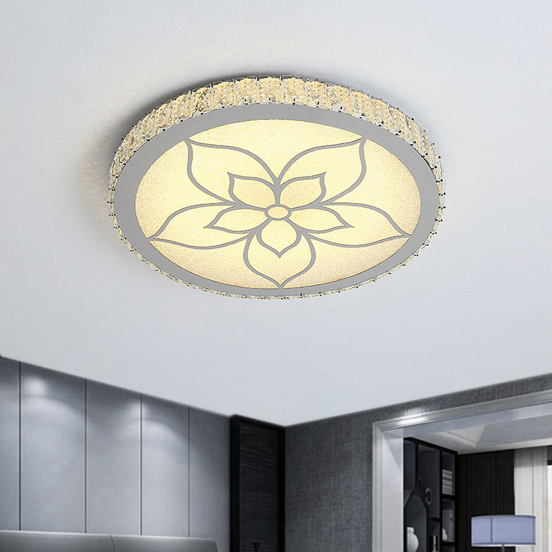 Simplicity LED Flush Mount Lighting Chrome Round Ceiling Fixture with Crystal Rectangle Shade