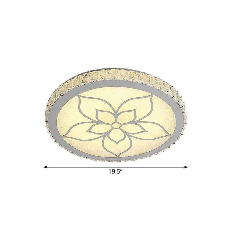 Simplicity LED Flush Mount Lighting Chrome Round Ceiling Fixture with Crystal Rectangle Shade