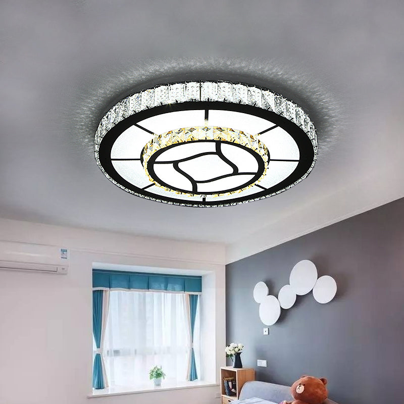 Round Crystal Block Ceiling Light Simplicity LED Chrome Flush Mount Lighting Fixture