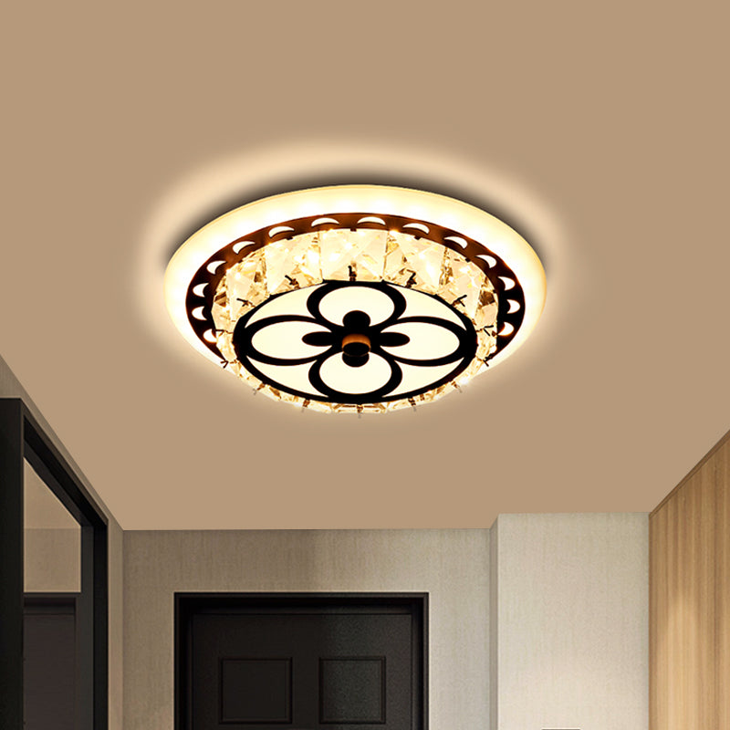 Round/Square Flush Mount Lamp Modernist Crystal Block LED Corridor Ceiling Lighting in Chrome