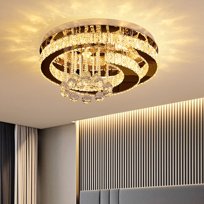 Crystal Rectangle Moon/Star Ceiling Lamp Modern LED Semi Flush Light in Chrome with Droplet Deco