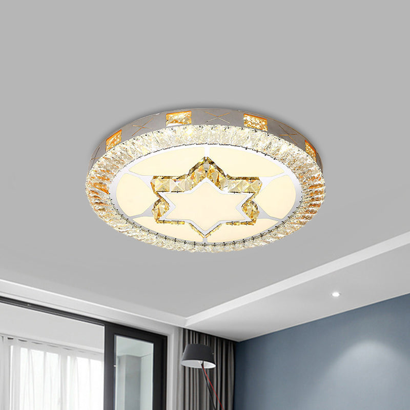Chrome LED Star/Loving Heart Flush Mount Minimalist Beveled Crystal Close to Ceiling Lamp for Sleeping Room