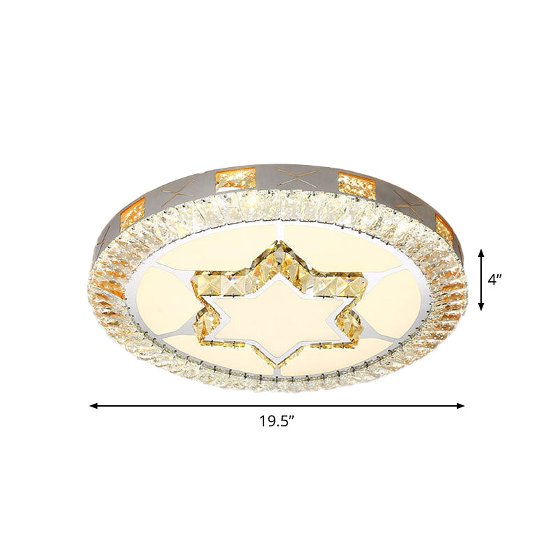Chrome LED Star/Loving Heart Flush Mount Minimalist Beveled Crystal Close to Ceiling Lamp for Sleeping Room