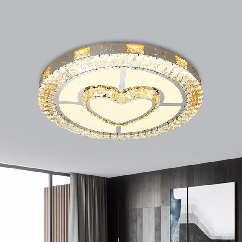 Chrome LED Star/Loving Heart Flush Mount Minimalist Beveled Crystal Close to Ceiling Lamp for Sleeping Room