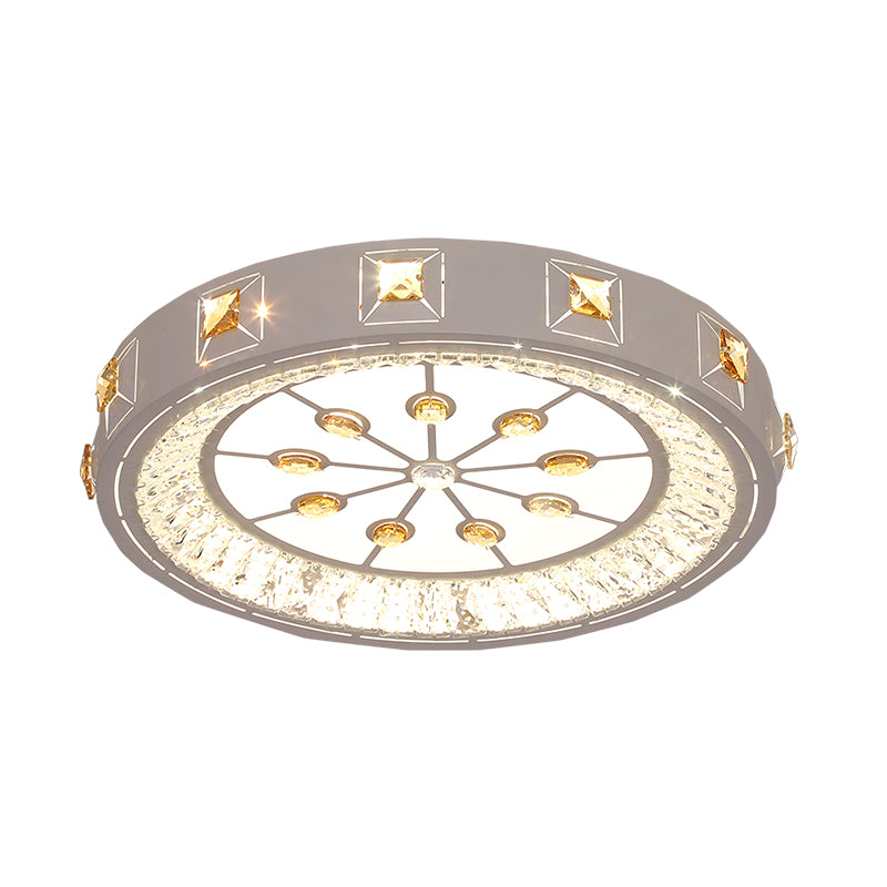 Round Sleeping Room Flushmount Cut Crystal LED Contemporary Ceiling Lamp with Cheery/Orange Pattern in Chrome