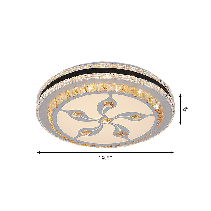 Circle Ceiling Fixture Modernist Faceted Crystal LED Chrome Flush Mount Lamp with Knot/Flower Design