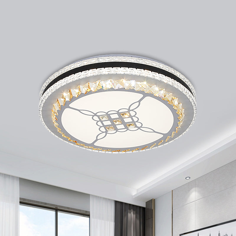 Lámpara circular de techo LED de cristal facetado modernista, montaje empotrado en cromo con diseño de nudo/flor