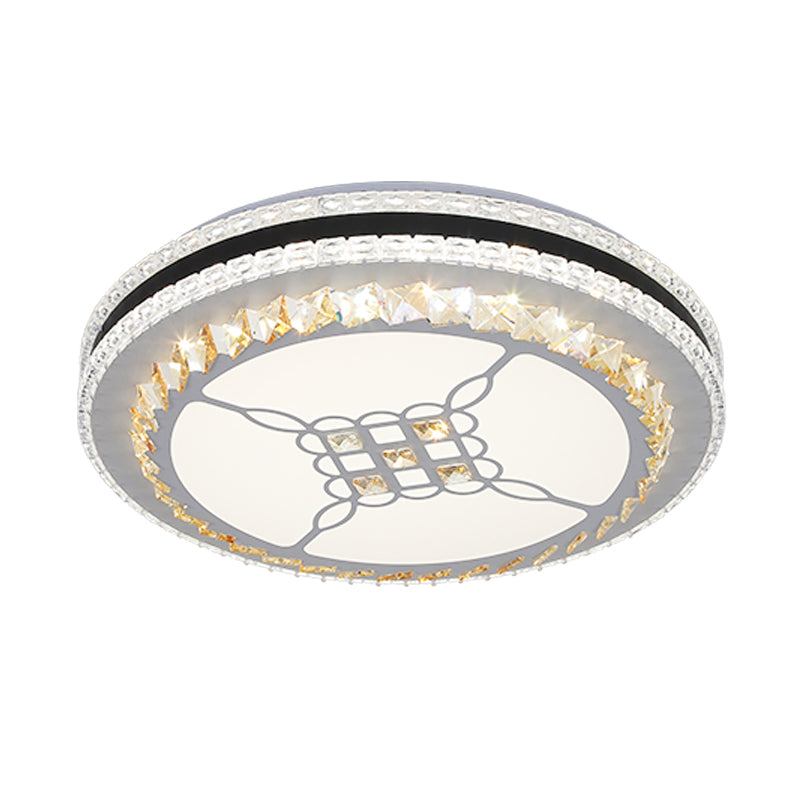 Lámpara circular de techo LED de cristal facetado modernista, montaje empotrado en cromo con diseño de nudo/flor