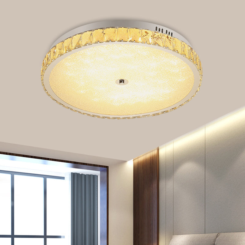 Round/Square Ceiling Lighting Simple Hand-Cut Crystal LED Bedroom Flush Mount Light in Chrome