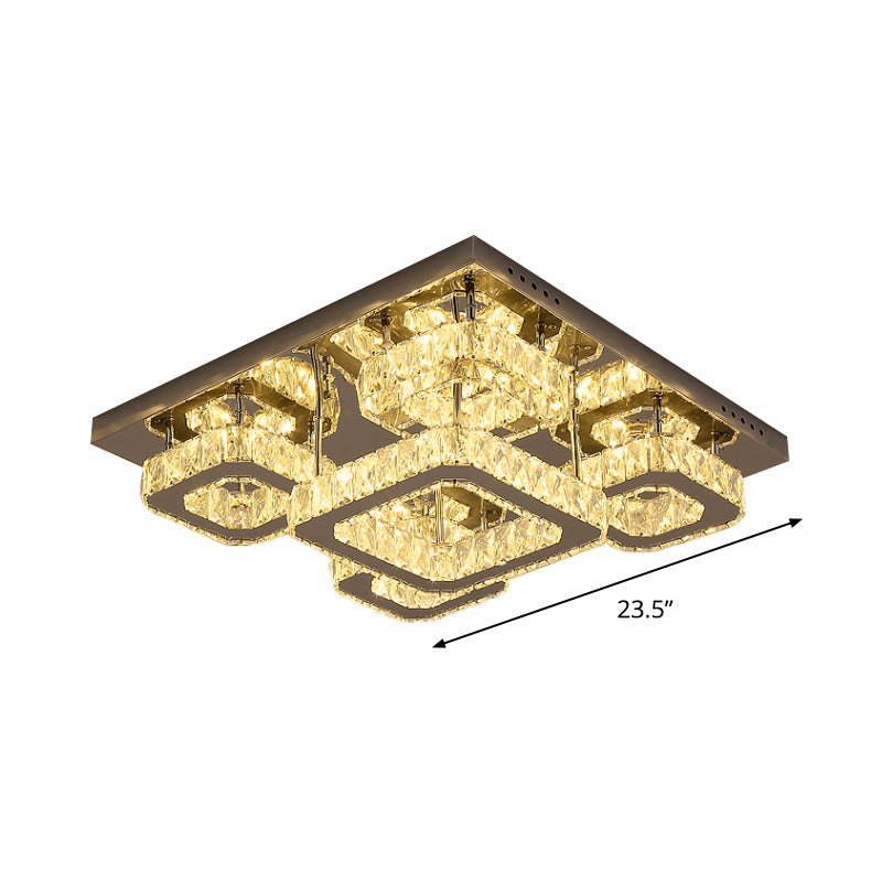 Modern Squared Semi Flush Light armatuur afgeschuinde kristallen slaapkamer LED plafondspoeling Mount in chroom