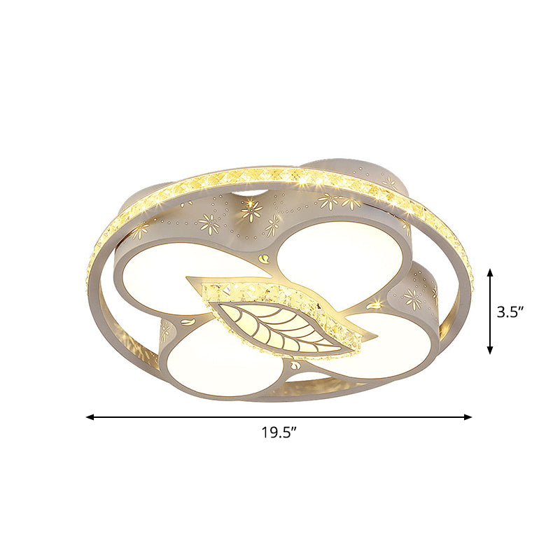 LED Parlor Ceiling Light Minimalist White Flush Mount Lighting with Loving Heart/Flower Crystal Block Shade