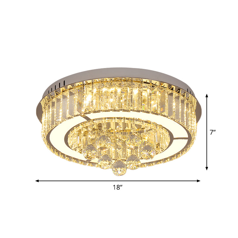 Chrome LED Floral Ceiling Fixture Modernism Faceted Crystal Flushmount Lighting, 18"/19.5" Width