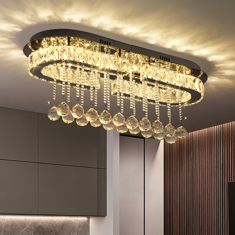 Crystal Rectangle Oval Ceiling Flush Modern LED Chrome Flush Mount Light with Accents Deco