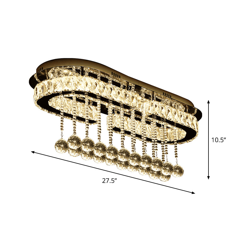 Crystal Rectangle Oval Ceiling Flush Modern LED Chrome Flush Mount Light with Accents Deco
