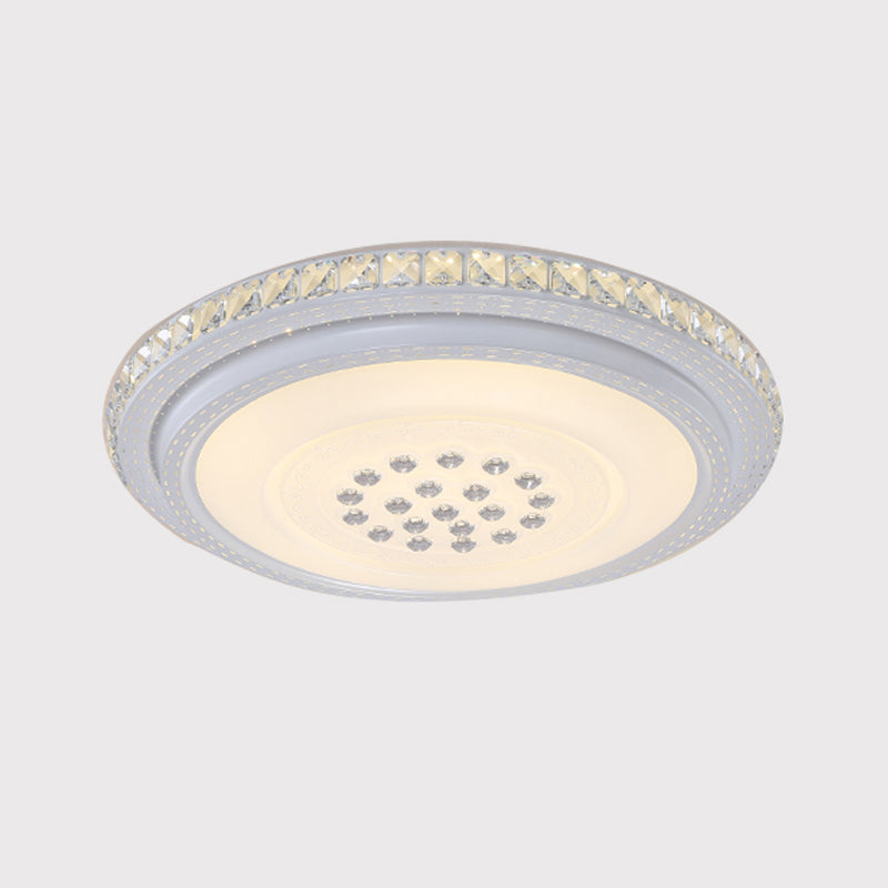 Minimalist LED Flush Mount Lamp Chrome Circle Ceiling Lighting with Crystal Block Shade