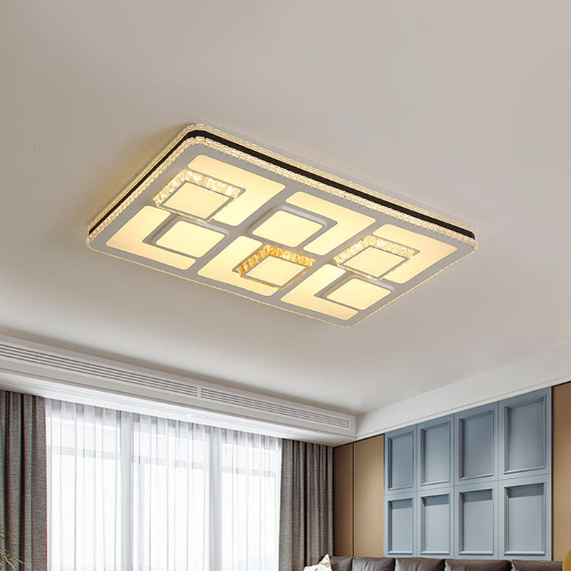 Rectangle Ceiling Light Fixture Minimalism Faceted Crystal LED Parlor Flush Mount in White