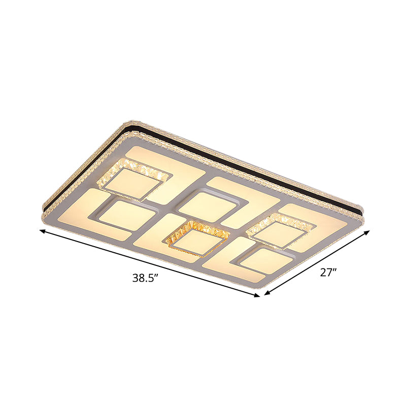 Rectangle Ceiling Light Fixture Minimalism Faceted Crystal LED Parlor Flush Mount in White