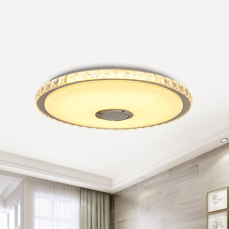 Modernist Slim Round Flush Mount Fixture Crystal Block 16"/19.5" W LED Bedroom Ceiling Flush in Chrome