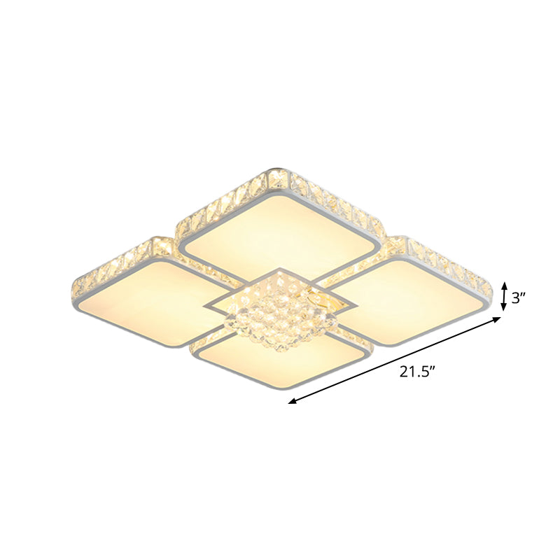 Chrome LED Square Flush Mount Lighting Contemporary Crystal Block Ceiling Lamp in Warm/White Light