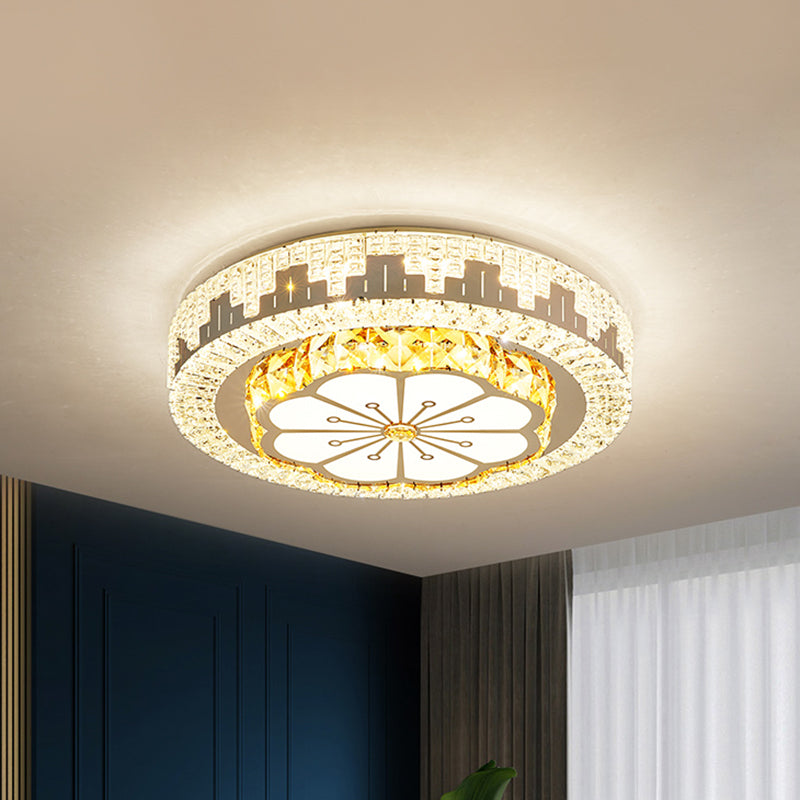 Flower/Round Cut Crystal Ceiling Lamp Modernism LED Chrome Flush Light Fixture for Bedroom