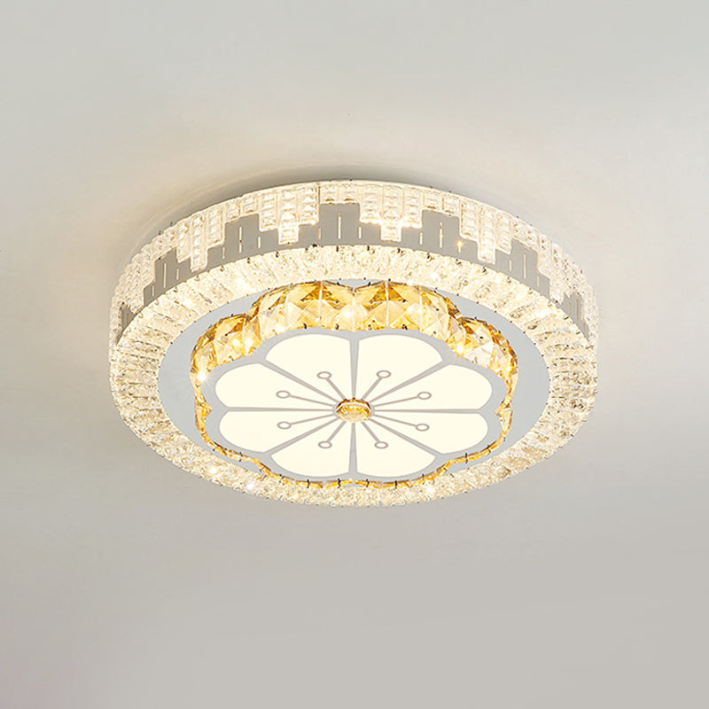 Flower/Round Cut Crystal Ceiling Lamp Modernism LED Chrome Flush Light Fixture for Bedroom