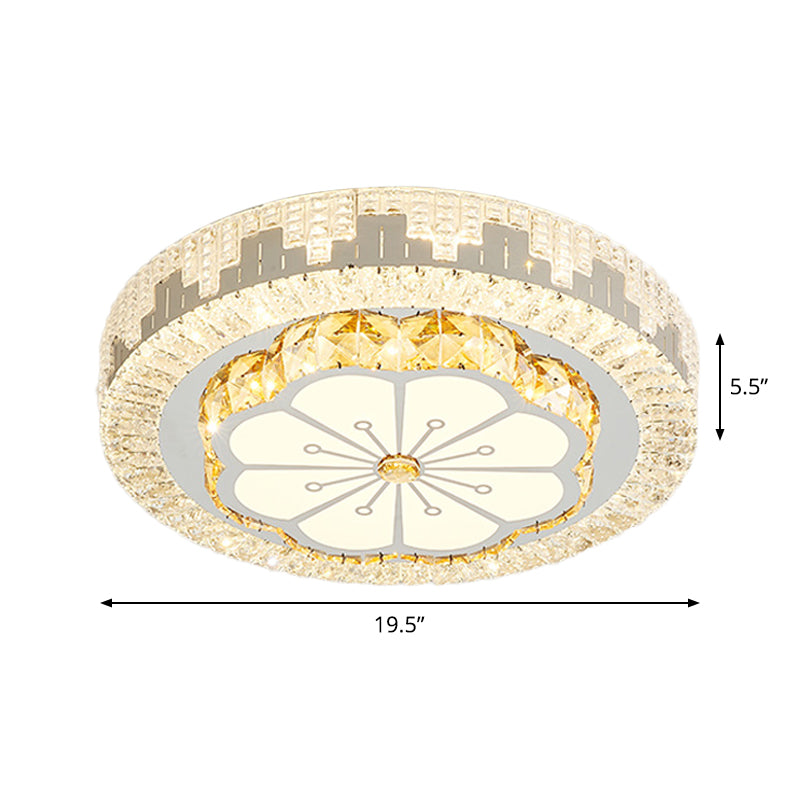 Flower/Round Cut Crystal Ceiling Lamp Modernism LED Chrome Flush Light Fixture for Bedroom