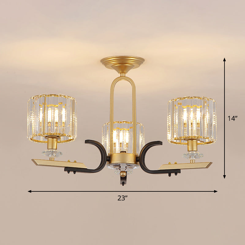Tambor cerca de la lámpara de techo Cristal prismático modernista 3/6 bombillas Lámpara de montaje semi empotrada en oro