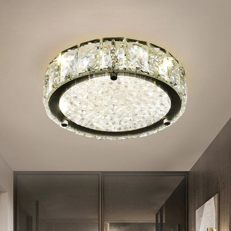 Minimalist LED Flush Lamp Stainless-Steel Round/Square/Flower Ceiling Fixture with Clear Crystal Shade in Warm/White Light