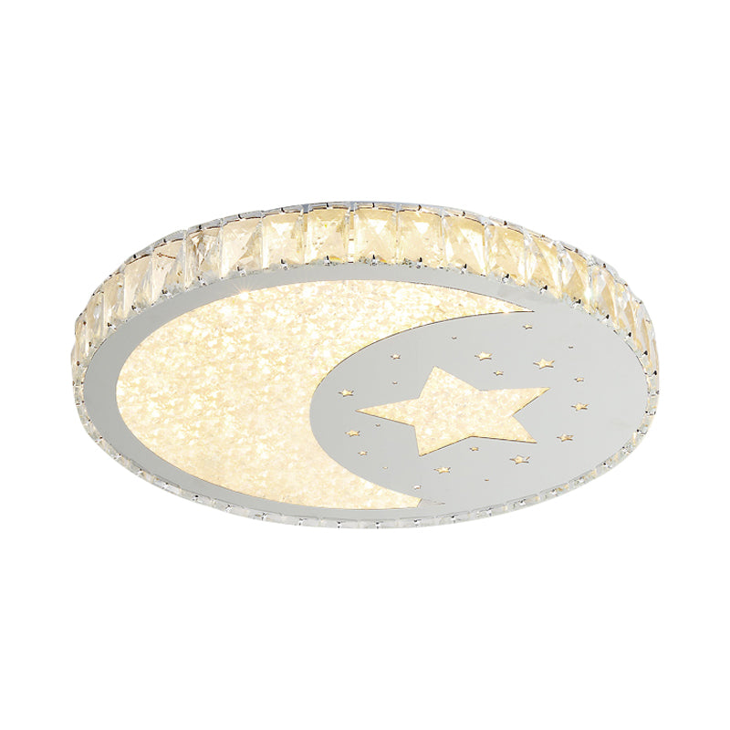Stainless - Steel LED Round Flushmount Contemporary Cut Crystal Massimale Montato Light con Moon e Star Design