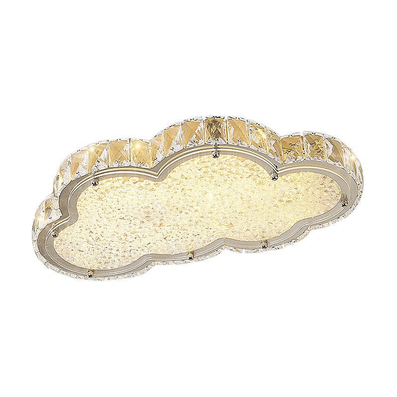 Crystal Block Cloud Ceiling Fixture Modernist 19.5"/25.5" W LED Flush Mount in Stainless-Steel, Warm/White Light