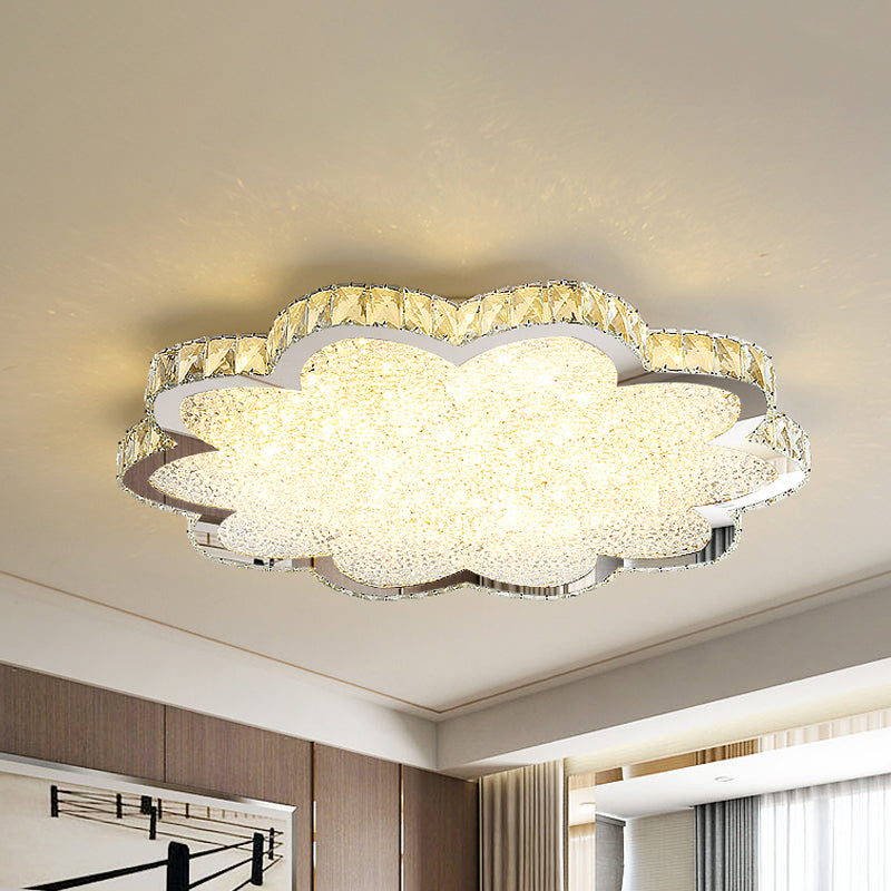 Bloom Clear Crystal Flush Light Fixture Minimalist LED Stainless-Steel Ceiling Mount Fixture
