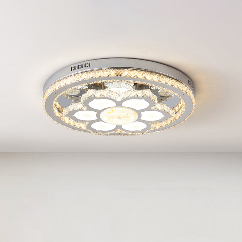 Lotus Flush Mount Lamp Fixture Simple Faceted Crystal LED Stainless-Steel Close to Ceiling Lighting