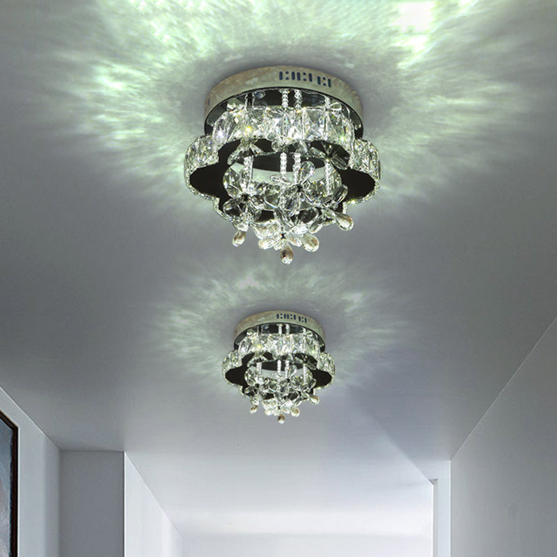 Blütendecke montierte Geräte moderne facettierte Kristall -LED -Chrom -Halbblütenlicht, 12 "/18" Breite