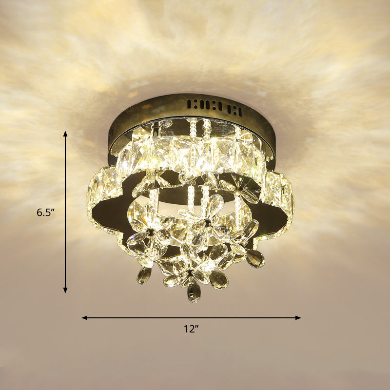 Blütendecke montierte Geräte moderne facettierte Kristall -LED -Chrom -Halbblütenlicht, 12 "/18" Breite