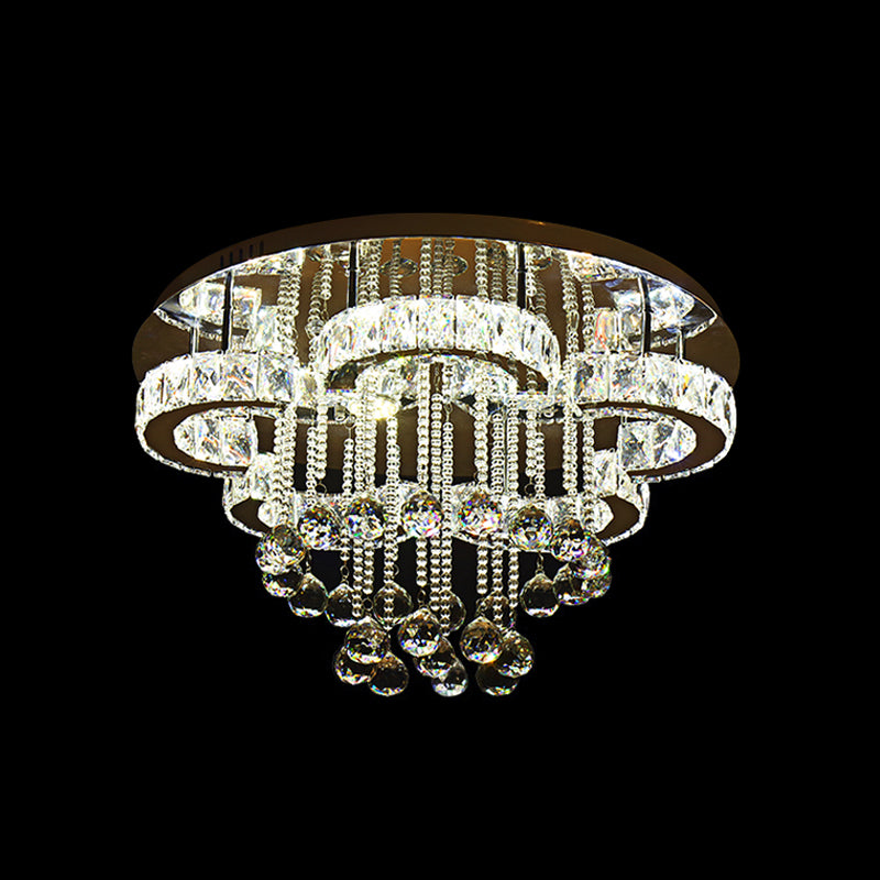 Beveled Crystal Flower Ceiling Lighting Simple LED Semi Flush Mount with Droplet in Chrome