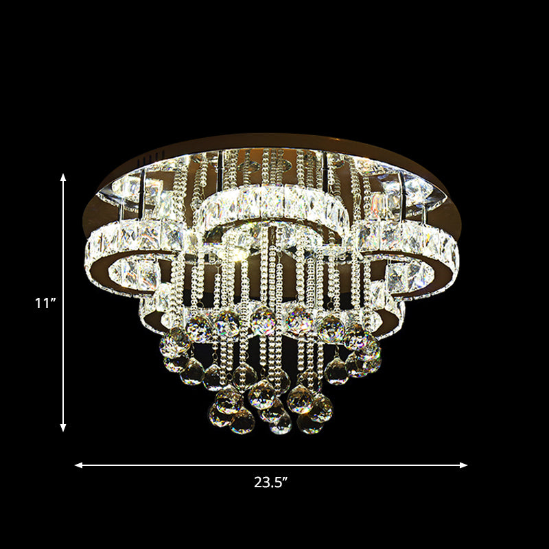 Beveled Crystal Flower Ceiling Lighting Simple LED Semi Flush Mount with Droplet in Chrome