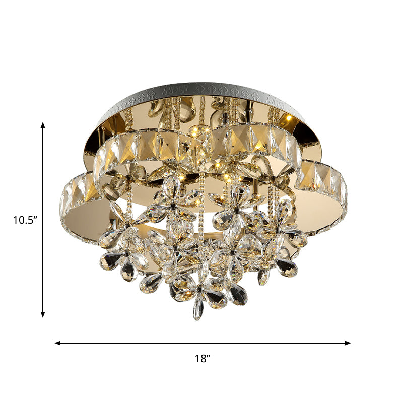 Modernist LED Semi Flush Lamp Chrome Blossom Ceiling Mounted Light with Hand-Cut Crystal Shade