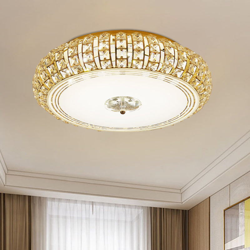 Lampada da soffitto circolare in cristallo sfaccettato modernista a incasso a LED in cromo/oro, larghezza 15"/19"