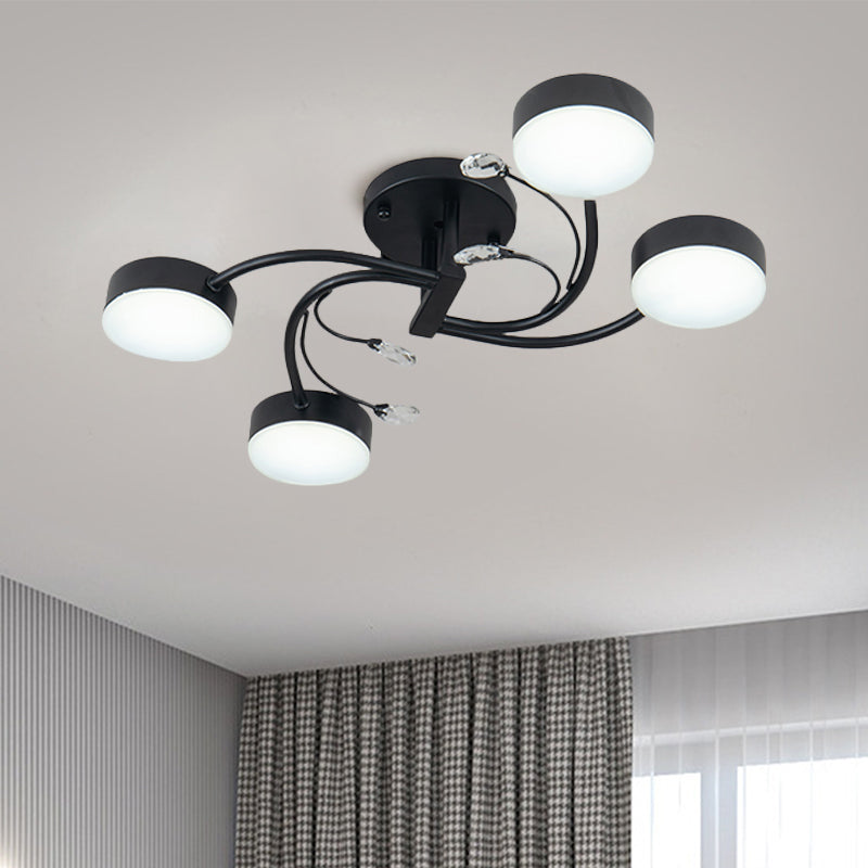 Plafonnier simple à 4/6/8 têtes pour chambre d'amis, lustre semi-affleurant noir avec abat-jour rond en métal