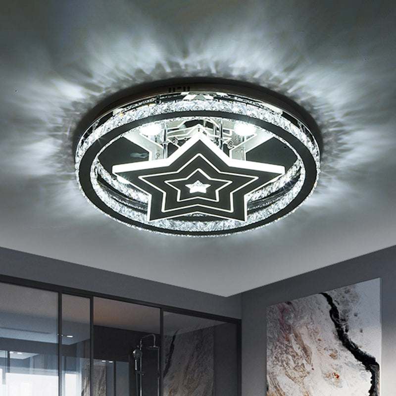 Kreis Schlafzimmer Decke Flush Crystal Block LED Modernist Semi Flush Mount mit Sterndesign in Chrom
