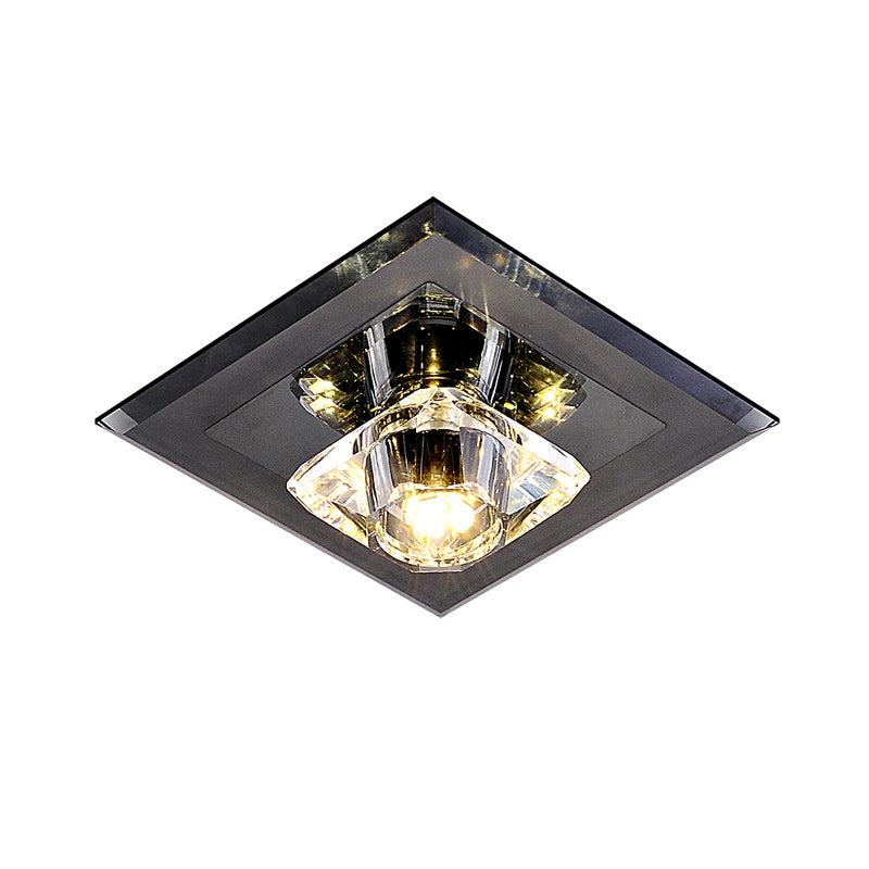 Clear Crystal Square Flushmount Light Contemporary LED Black Close to Ceiling Lighting for Corridor
