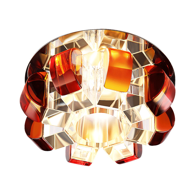 Tan Crystal Flower Flush Light Fixture Modern LED Flushmount Lighting for Living Room