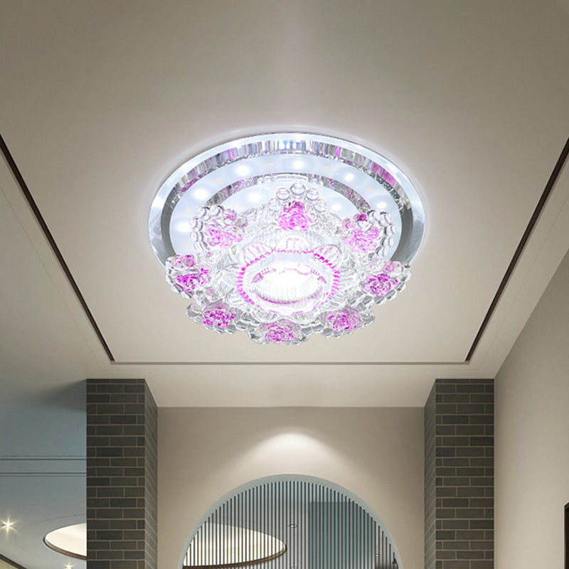 Plafonnier floral moderniste en cristal biseauté, éclairage LED pour couloir, rose/jaune, lumière chaude/blanche